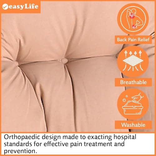 Easylife NHS Back Support Cushion, Lumbar Support Cushion for Chair and Car, Corrects Posture and Treats Back Pain, H63cm x D30cm x W40-60cm, Cream — view 3