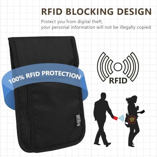 flintronic Travel Neck Wallet, Neck Pouches with RFID Blocking, Passport Holder Pouch with Adjustable Strap, Travel Wallet for Men and Women, Keep Cash Cards Phone Safe — view 6