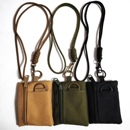 Multi Functional Hanging Neck Coin Purse, Mini Wallet Card Holder Zipper Pouch Headphone Bag with Lanyard(Khaki) — view 2