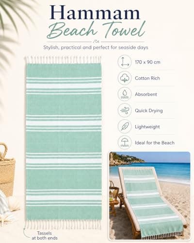 Adore Cotton Rich Hammam Beach Towel 90 x 170cm - Green Stripe — view 3
