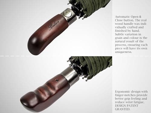 Balios Folding Umbrella Real Wood Handle Auto Open Close Olive Green — view 4