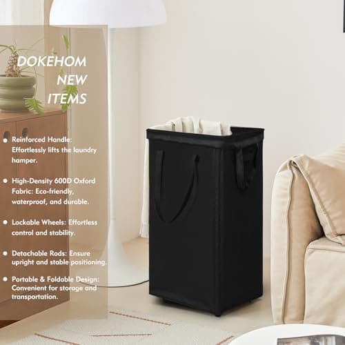 DOKEHOM 90L X-Large Rolling Laundry Basket Hamper on Wheels, Black — view 2