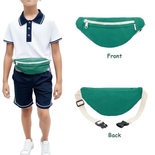 Kids Bumbag, Canvas Fanny Pack for Kids Crossbody Waist Bag for Unisex Toddler Boys Girls (Green) — view 4