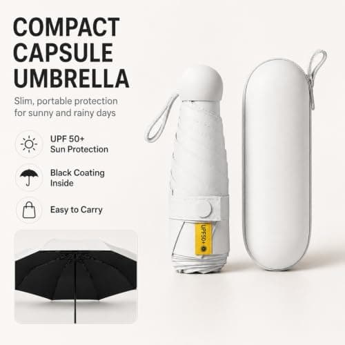WHJYCC Compact Folding Umbrella - White Travel Umbrella with Storage Case — view 2