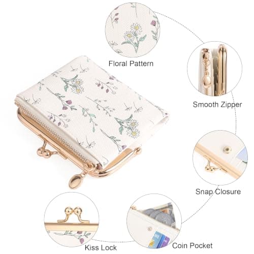 GAEKEAO Small Purses for Women RFID Blocking Bifold Ladies Wallet Vegan Leather Coin Purse with Zipper and Kiss Lock — view 3