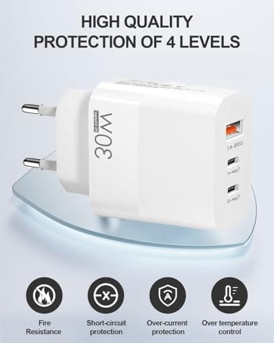 2 Pcak UK to European Plug Adapter, Fast Charging EU Europe Travel Adapter with 2 USB C and 1 USB A, European to UK Plug Adaptor for France Spain Portugal Germany Iceland Greece Denmark Turkey, etc — view 6