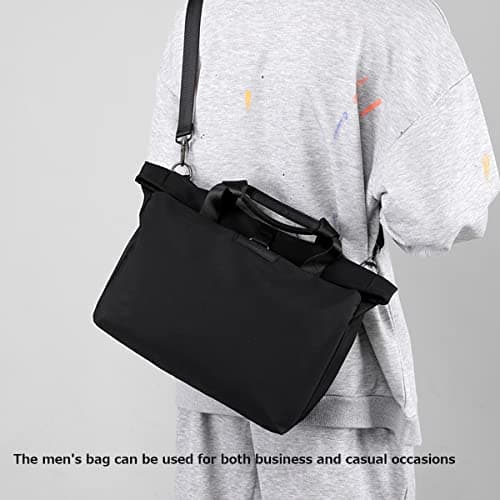 zhongningyifeng Men's Tote Bag 14-inch Laptop Shoulder Bag Nylon Waterproof Business Casual Black Messenger Bag for Work School Travel — view 2