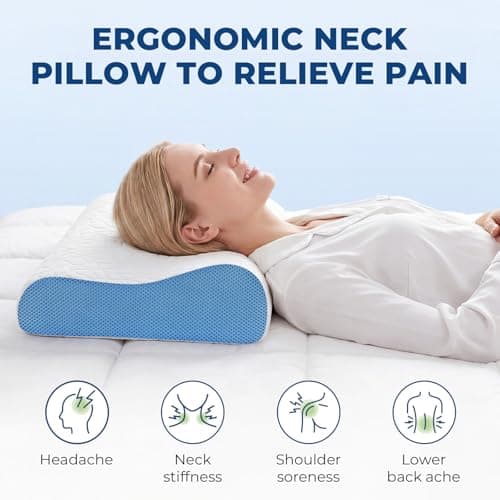 PKBD Memory Foam Pillow, Dual Height Ergonomic Pillow, White-Blue — view 4