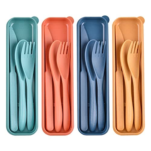 4Pcs Plastic Travel Cutlery Set, Utensil Set for Camping Lunch Box