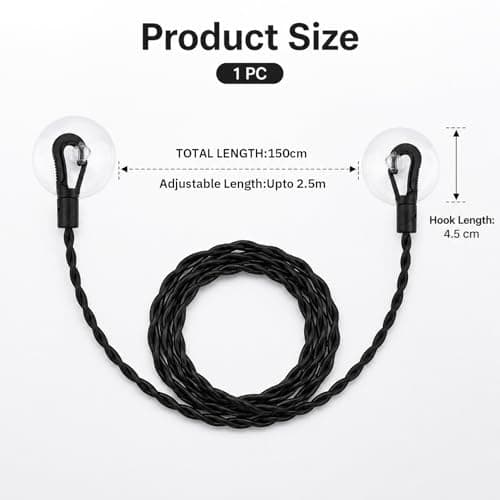 QIHAWN 2.5m Pegless Travel Clothesline, Elastic with Hooks & Suction Cups — view 2
