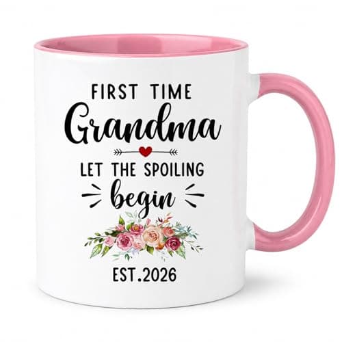 KREATIVE First Time Grandma Mug 2026 - New Grandmother Gift for Women - Pregnancy Reveal Announcement Coffee Cup - Pink Two-Tone Ceramic Tea Mug - Birthday Present for Nan Granny