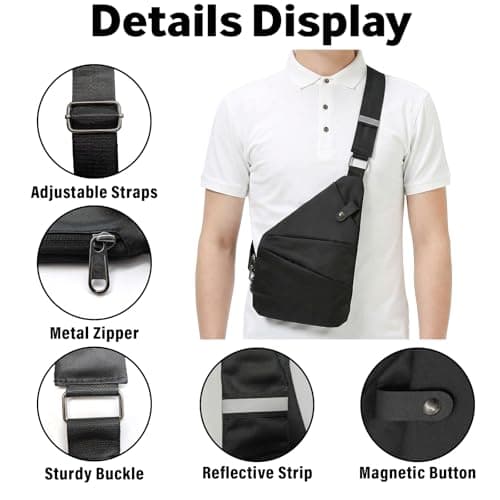 ZHAOCAI Anti Theft Bag Unisex Anti Theft Crossbody Bag Women Oxford Cloth Cross Body Bag Convenient Multi-Pocket Sling Bag Suitable For Travel And Everyday Use (Black) — view 4