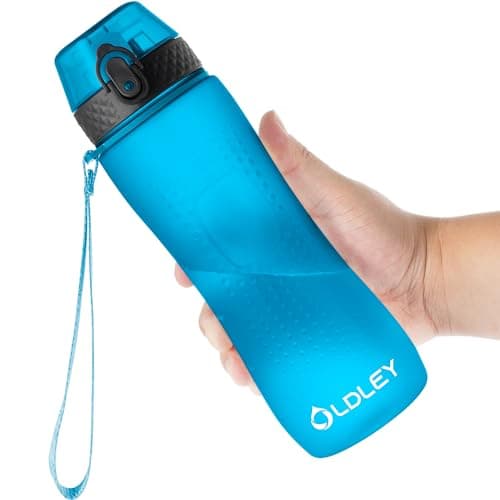 OLDLEY 750ml/25oz Water Bottles with Straw BPA Free Tritan Water Bottles for Gym School Sports Travel Leakproof Time Markings Drink Bottles Reusable Hydrate for Adult Kids Women Men(Blue, 1 Lid)
