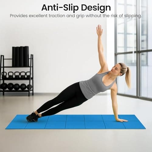 M.J COMFY-LIFE Travel Foldable Yoga Mat — 5mm Non-Slip Portable Exercise & Gym Mat for Yoga, Pilates, Travel & Fitness (Lightweight, Water-Resistant, Fits Backpack) — Unisex (Blue) — view 6