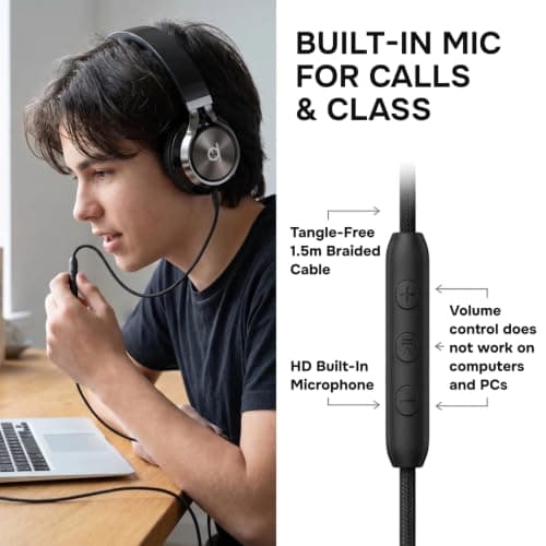 ARTIX Wired Headphones with Microphone & Volume Control, Foldable On-Ear Kids Headphones with 3.5mm Audio Jack for Mobile, Laptop, Computer, Chromebook, iPad & Tablet — view 5