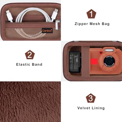 Canboc Carrying Case for Kodak PIXPRO WPZ2 Rugged Waterproof Digital Camera, Underwater Photography Camera Bag, Mesh Pocket fits USB Cable, Battery, Adapter, Brown (Case Only) — view 5