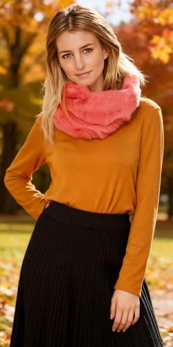 Lina & Lily Solid Colour Faux Fur Women's Infinity Scarf Winter Neck Warmer Snood (Coral) — view 5