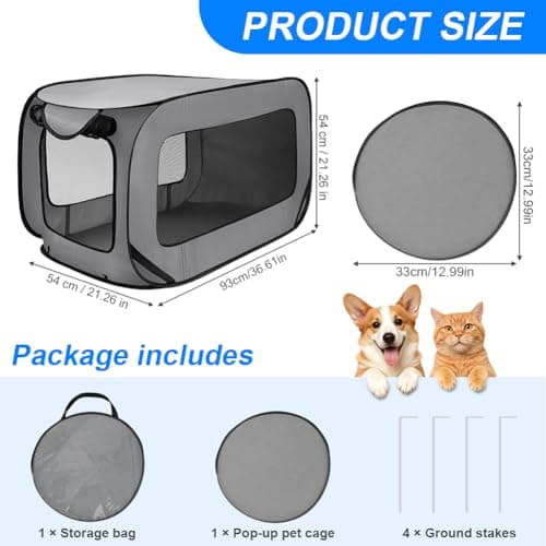 Aomig Dog Travel Crate Foldable Pop Up Dog Crate Cat Tent Crate Pet Playing Tent Cage Portable Puppy Seat Kennel Pet Playpen Pop-Up Exercise Fence for Indoor Outdoor Small/Medium Dogs Cat(Silver Gray) — view 2