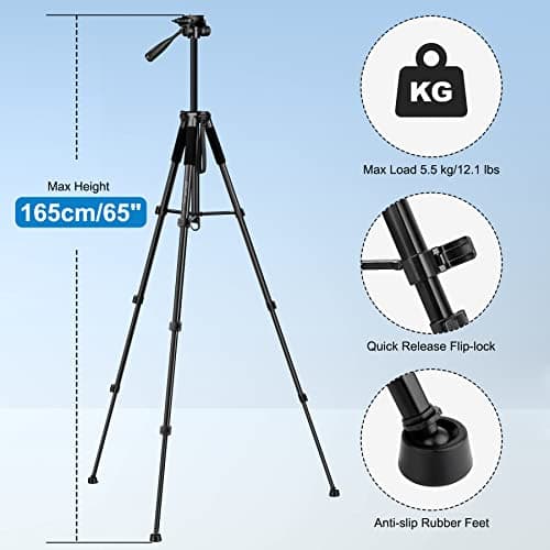 JOILCAN Aluminium Camera Tripod, 65inch Compact Travel Tripod for DSLR — view 3