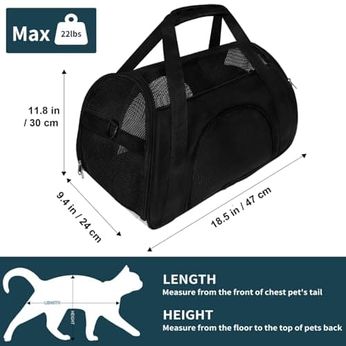 Soft Sided Portable Cat Carrier, Foldable Pet Travel Carriers Bag For Cats/Small Dog/Puppy With Shoulder Strap & Removable Mat,Comfort Cat Basket Airline Approved(Black/Medium) — view 2