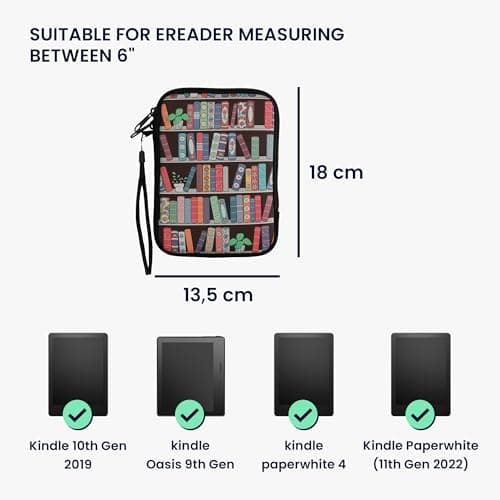 kwmobile Neoprene e-Reader Pouch Size 6" eReader - Universal eBook Sleeve Case with Zipper, Wrist Strap - Blue/Green/Dark Pink — view 2