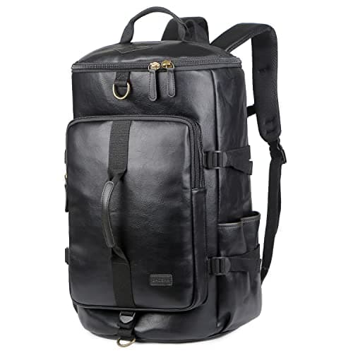 BAOSHA HB-26 3-Ways Leather Men Holdall Weekend Travel Duffel Tote Bag Backpack Shoulder Bags Convertible Travel Hiking Rucksack Overnight Weekender Bag Handbag, red, L, Leather Travel Duffel Bag