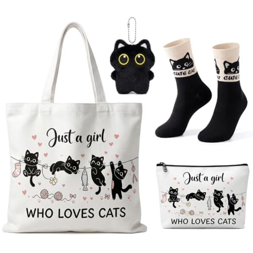 Cat Gifts for Women Girls, Cat Lovers Gifts with Tote Bag Makeup Bag Socks
