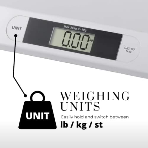 Marco Paul 20kg Electronic Baby Weighing Scales Infant Pet Bathroom Toddler Body Digital Scale for Babies or Small Animals Battery Operated White Multi-Function Baby Scale Monitor Health Growth — view 3