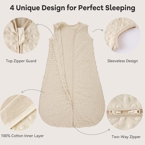 Unnivoll Baby Sleeping Bag 1.5 Tog with Plush Dots Sleep Bag 2 Pack Baby Sleep Sack Wearable Blanket for Newborn Infant 0-6 Months Coffee — view 3