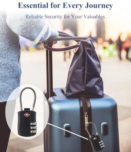 TSA Approved Luggage Locks (2 Pack) - 3 Digit Combination Padlock with Flexible Cable, Black Security Suitcase Locks for Travel Bags, Gym Lockers and Backpacks. — view 3