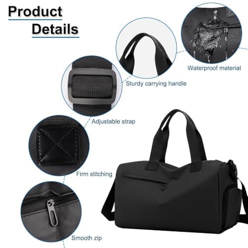 Black Waterproof Sports Bag Gym Bag Duffle with Shoe Compartment — view 3