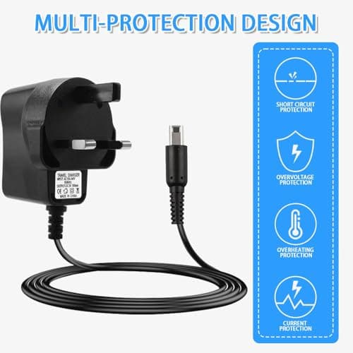 Vmoomax AC Charger for Nintendo Handheld Consoles, Power Adapter Compatible with New 3DS XL, New 3DS, 3DS XL, 3DS, 2DS XL, New 2DS XL, 2DS, DSi, DSi XL, Portable UK Plug Charging Cable for Travel. — view 3