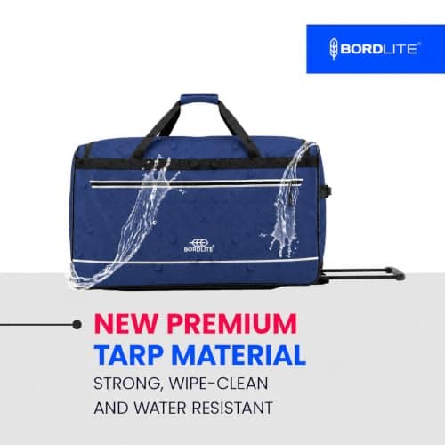 Bordlite Extra Large 105L Wheeled Travel Holdall, 30 Inch Water-Resistant Tarp Rolling Duffle Bag with 3 Smooth Wheels, Telescopic Pull Handle & Front Zip Pocket, 77x38x36cm, Blue — view 6