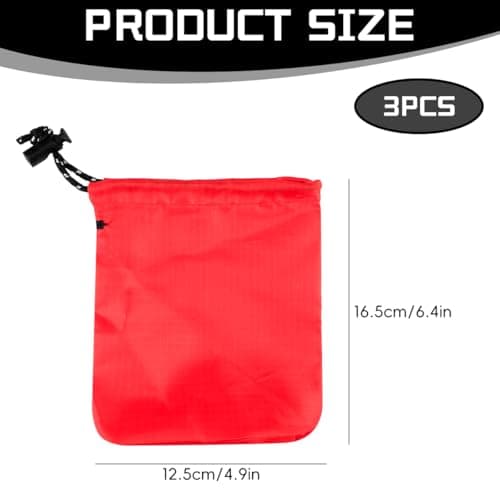 Lotsdonxia 3-Pack Red Waterproof Drawstring Bags, 16.5 x 12.5 cm Small Nylon Storage Pouches for Travel, Beach & Organisation — view 2