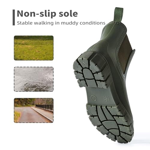 DRECAGE Wellies Boots Women Waterproof Short Chelsea Fashion Ladies Comfortable Rain Boots Outdoors Garden Walking Green 6 UK — view 4