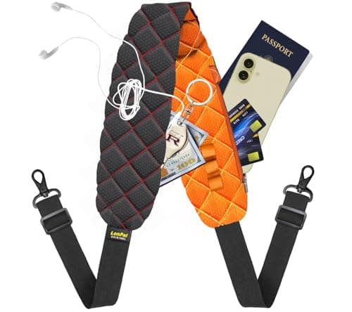 LONPAI Anti-Theft Shoulder Bag Strap with RFID-Blocking Pockets - 170 Lbs, Orange, 54"