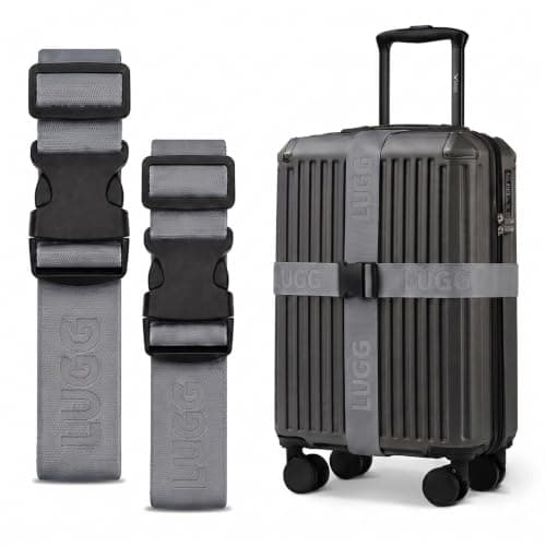 LUGG Luggage Belts for Suitcases 2 Pack – Adjustable Heavy-Duty Strap with Strong POM Buckle, Secure Travel Belt for Suitcase, Briefcase & Travel Bag, Bright Colours for Easy Identification - Gunmetal