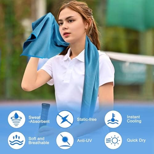 Cooling Towel 4 Pack (40"x12") – Ice Towel for Neck, Soft Breathable Chilly Towel, Microfiber Cooling Neck Wraps for Yoga Sport Running Gym Camping Fitness, Instant Cool Reusable with Carabiner Clip — view 6