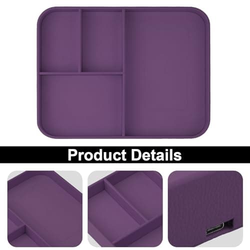VOVIPO Faux Leather Valet Tray,with 2 in 1 Wireless Charging Compatible With iPhone/17/16/15/15 Plus/15 Pro/15 Pro Max/14/13/12/Wireless earphones,Office/Home Desk Organizers Tray-Purple — view 5
