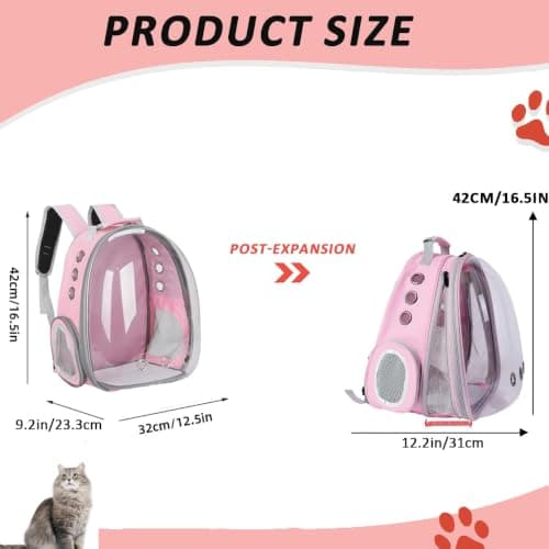ZHUIYIWIN Cat Carrier Backpack, Expandable Cat Carrier Backpack, Ventilated Cat Bubble Backpack for Pet, Pet Carrier for Travel Hiking Walking Camping (Pink, Front Extension) — view 2