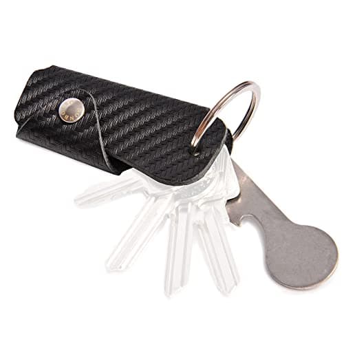 DONBOLSO Key Organizer Colt I Compact Keychain with Shopping Trolley Token and Bottle Opener I Leather Keyring holds 1-6 Keys I Carbon Fibre