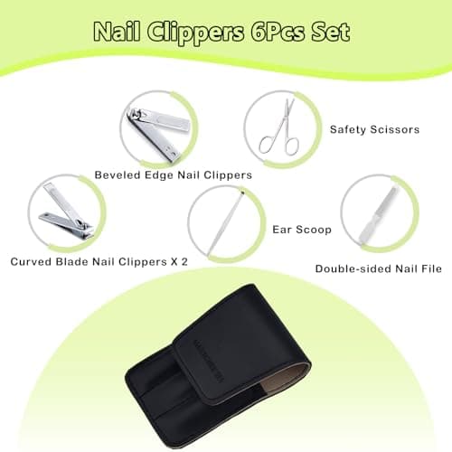 Lovvknd Nail Clippers Set for Men Women Manicure Set with Leather Case, 6 Pcs Travel Nail Kit Stainless Steel Pedicure Set Nail Care Grooming Kits, Idea Gift for Mom Dad Christmas Birthday, Dark Black — view 3