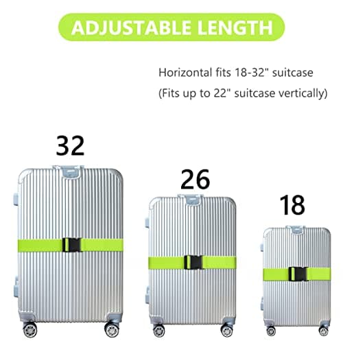 Flintronic 2 Pcs Luggage Straps with Luggage Tags, Adjustable Packing Belts for Suitcases Security Non-Slip Travel Belt Travel Accessories（Green） — view 4