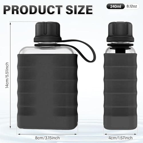 Cushangty Rectangle Water Bottle, 240ml Portable Reusable with Silicone Case, Ultra Slim Water Bottles, for Office Travel Fitness Outdoor Camping Hiking Cycling Bags Purses Backpacks — view 5
