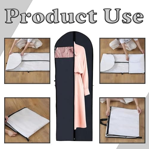 Dress Bags Covers Long, Black Clothes Covers Foldable Coat Cover Protector Bags with Handle Dress Carriers for Women Travel, Coat Bag Suit Cover for Hanging Clothes Storage and Travel — view 4
