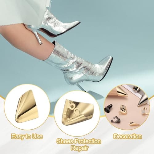 sourcing map 2Pcs Metal Shoes Pointed Protector High Heel Toe Caps Cover Durable Shoe Tip Cover Pointed Shoe Head Tips Cap for Shoe Protection Repair, Dress Shoe Protection (Gold, 31mm) — view 3