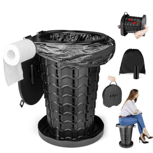 maliven Upgrade Portable Toilet for Adults, Extra Large Seat Travel Potty with Bags & Carry Handle, 18.7" Tall Adjustable Height, Collapsible Toilet for Camping, Hiking, Beach, RV and Emergency Use