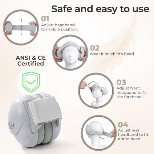ECHOCUBE Earmuffs, Noise Cancelling Headphones for Boys and Girls, Children Ear Defenders for Sleep, Airplane Travel - Grey — view 6