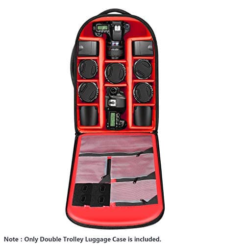 Neewer 2-in-1 Sliding Camera Backpack Suitcase Style Convertible with Double Handle, Shockproof with Removable Padded Compartments for SLR/DSLR Cameras Tripod Lenses (Black/Red) — view 4