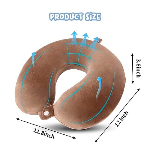 WENGX Travel Pillow Neck Pillow Memory Foam Travel Pillows Head Support Cushion for Airplane Train Car Office Travel Essential Flight Pillows for a Long Hauls Sleeping Rest (Brown) — view 2